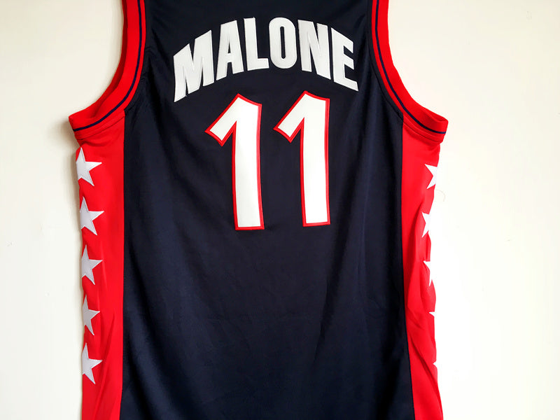 1996 Atlanta Olympics Team USA Dream Team Karl Malone USA Nr. 11 Dunkelblaues besticktes Trikot