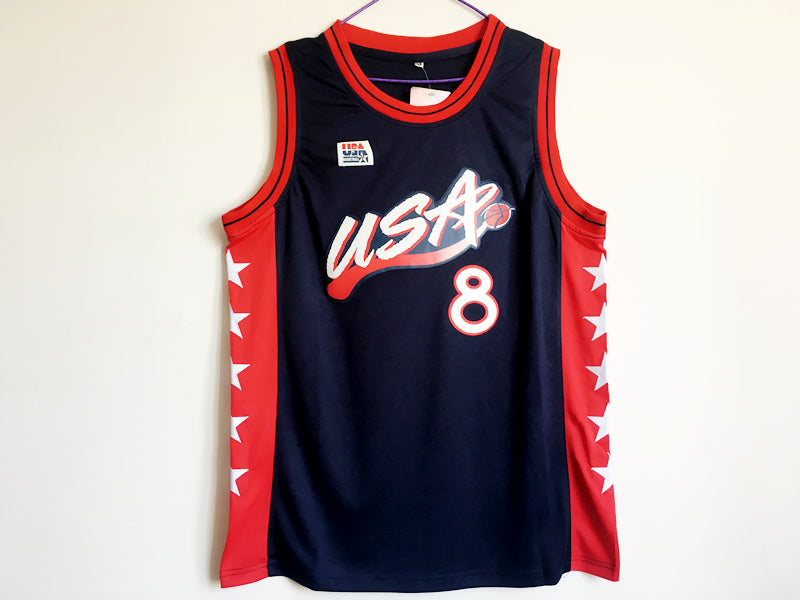 1996 Atlanta Olympics Team USA Dream 3 USA No. 8 Pippen Dark Blue Embroidered Jersey