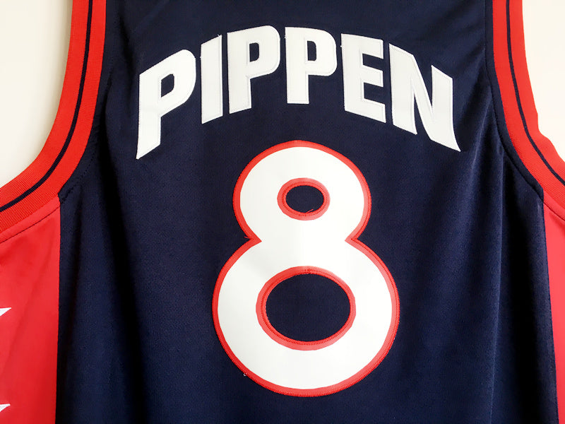 1996 Atlanta Olympics Team USA Dream 3 USA No. 8 Pippen Dark Blue Embroidered Jersey