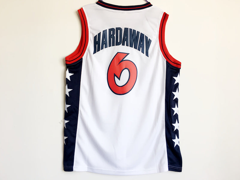 1996 Atlanta Olympics Team USA Dream 3 USA No. 6 Hardaway White Embroidered Jersey