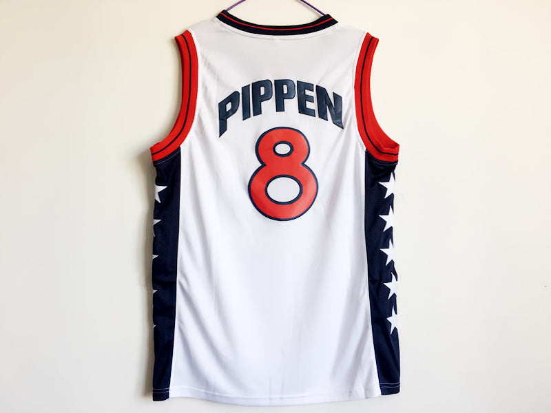 1996 Atlanta Olympics Team USA Dream 3 USA No. 8 Pippen white embroidered jersey