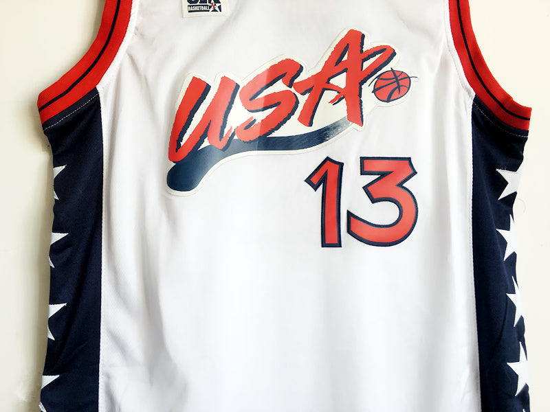 1996 Atlanta Olympics Team USA Dream 3 USA Nr. 13 O'Neal weiß besticktes Trikot