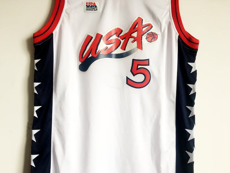 1996 Atlanta Olympics Team USA Dream 3 USA No. 5 Hill White Embroidered Jersey