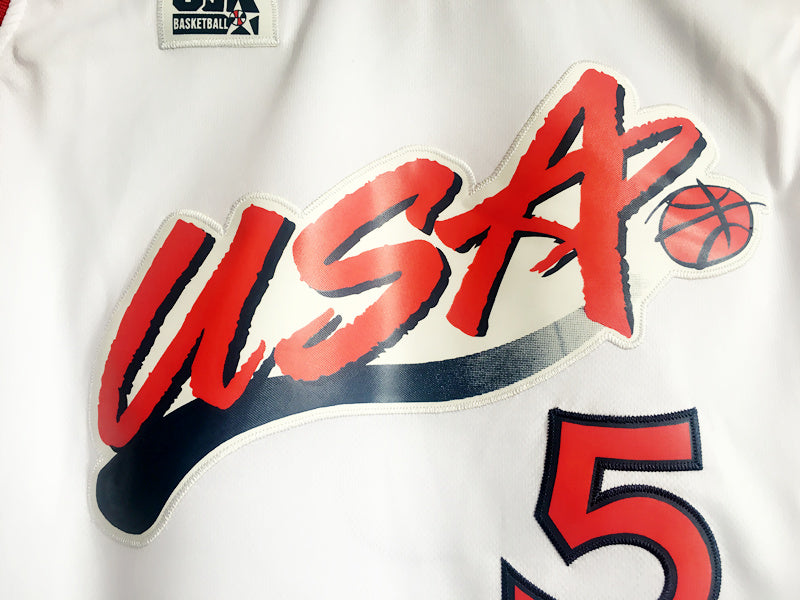 1996 Atlanta Olympics Team USA Dream 3 USA No. 5 Hill White Embroidered Jersey