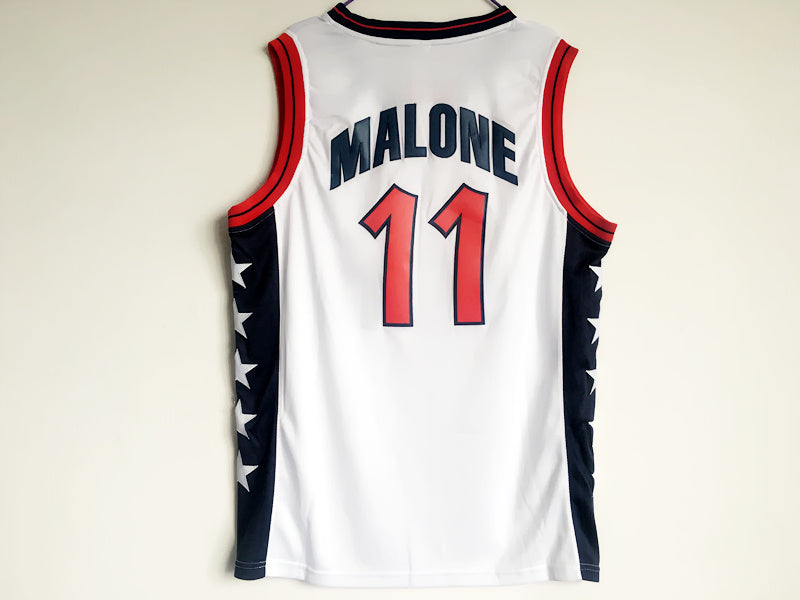 1996 Atlanta Olympics Team USA Dream Third Karl Malone USA Nr. 11 weiß besticktes Trikot