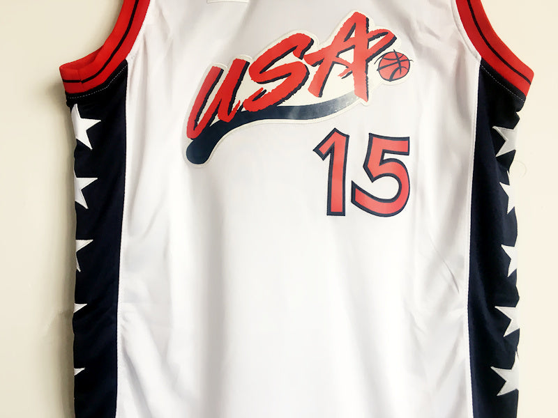 1996 Atlanta Olympics Team USA Dream Three Olajuwon USA No. 15 White Embroidered Jersey