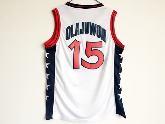 1996 Atlanta Olympics Team USA Dream Three Olajuwon USA Nr. 15 Weiß besticktes Trikot