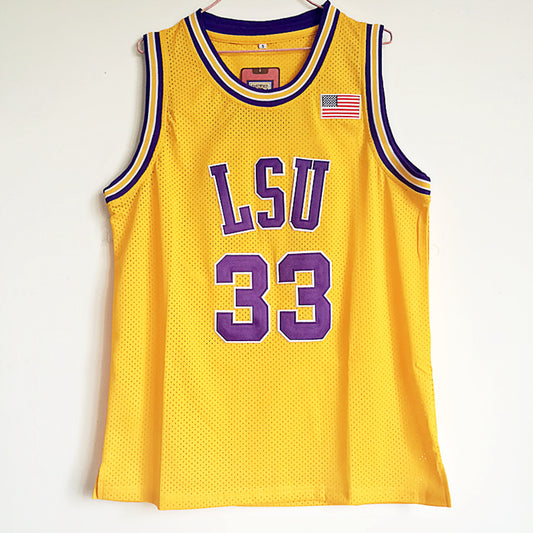 NCAA Louisiana State University 33# O'Neal yellow top mesh double-layer embroidered jersey