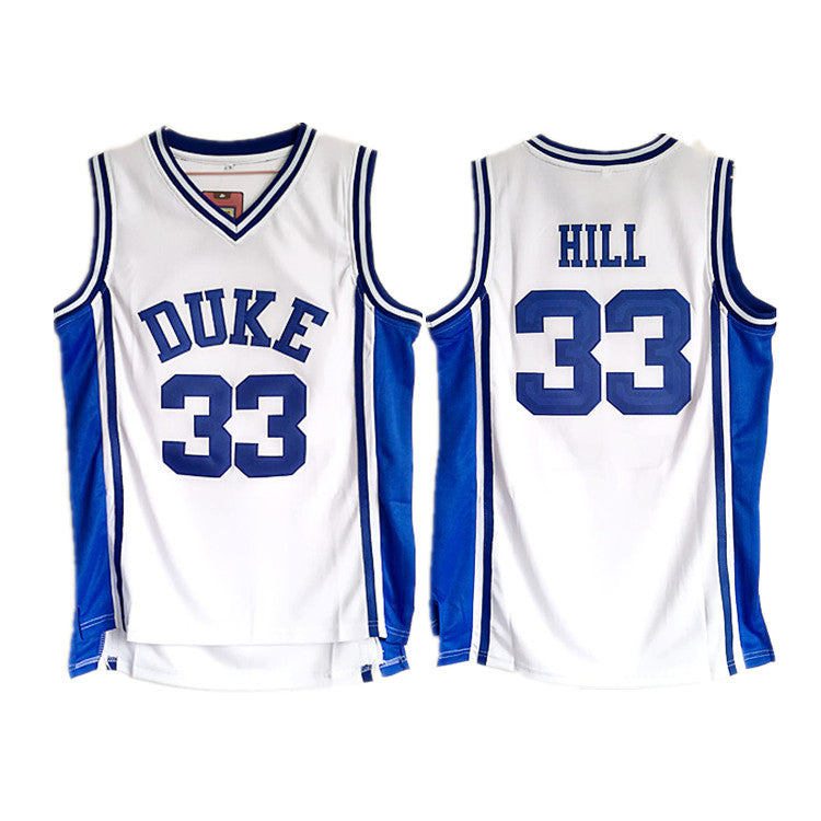 NCAA Duke University No. 33 Hill White Embroidered Basketball Jersey