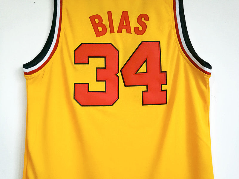 NCAA University of Maryland No. 34 Len Bias BIAS yellow embroidered jersey