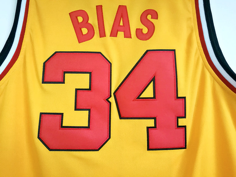 NCAA University of Maryland No. 34 Len Bias BIAS yellow embroidered jersey