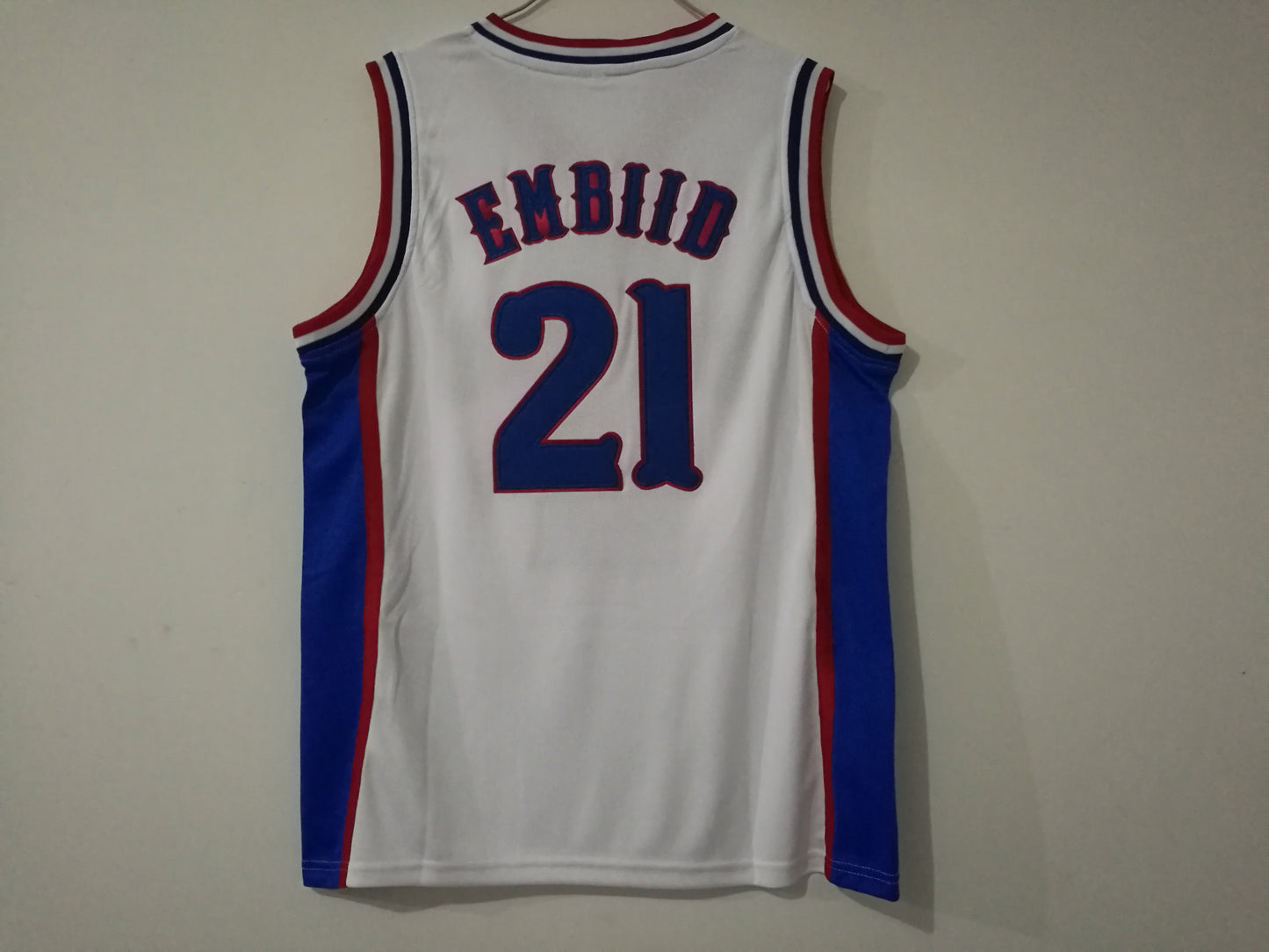 NCAA Kansas University No. 21 Joel Embiid white double-layer embroidered jersey