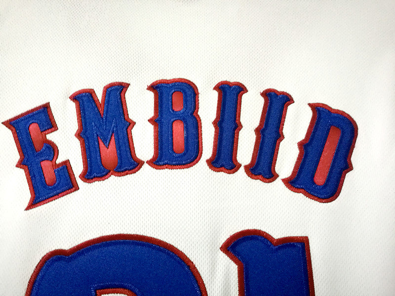 NCAA Kansas University No. 21 Joel Embiid white double-layer embroidered jersey