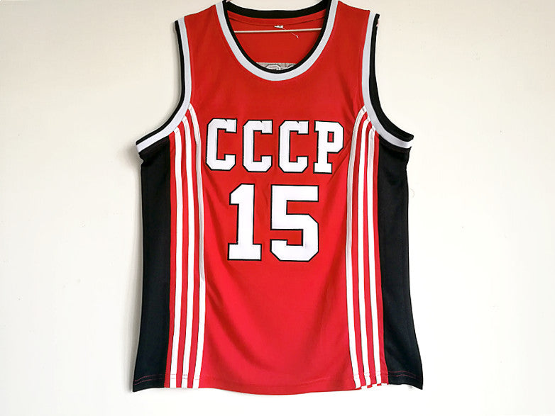 Soviet Spartans No. 15 Arvydas Sabonis double-layer embroidered red basketball jersey