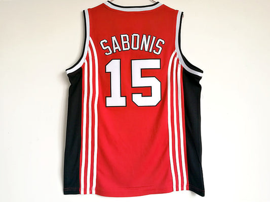 Soviet Spartans No. 15 Arvydas Sabonis double-layer embroidered red basketball jersey