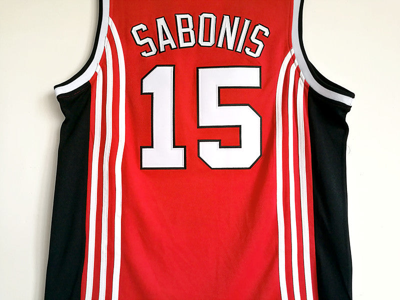 Soviet Spartans No. 15 Arvydas Sabonis double-layer embroidered red basketball jersey