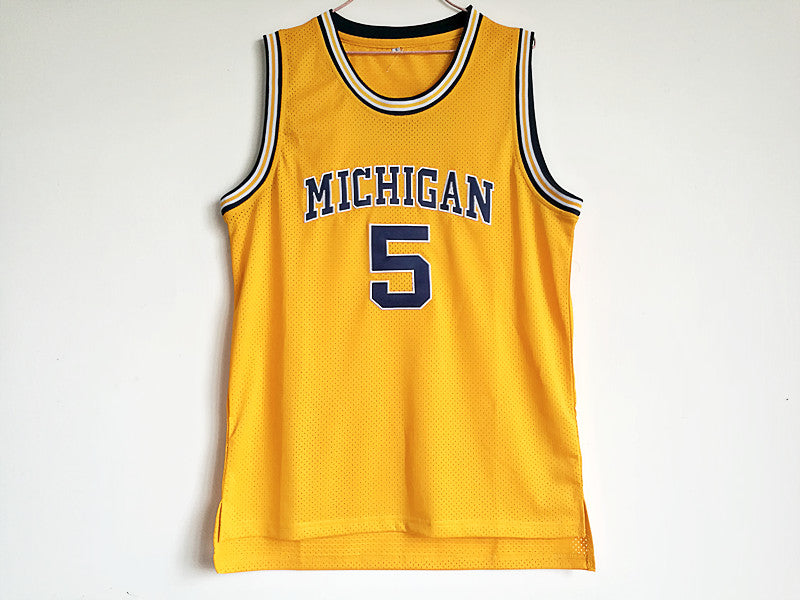 NCAA University of Michigan No. 5 Jalen Rose Premium Mesh Yellow Jersey