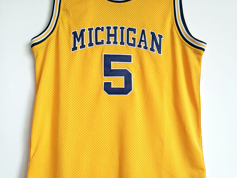 NCAA University of Michigan No. 5 Jalen Rose Premium Mesh Yellow Jersey