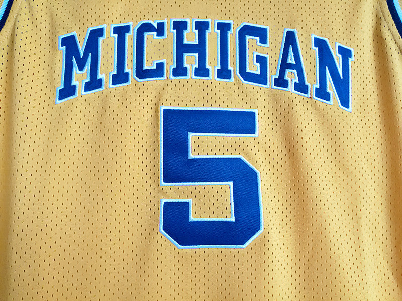 NCAA University of Michigan No. 5 Jalen Rose Premium Mesh Yellow Jersey