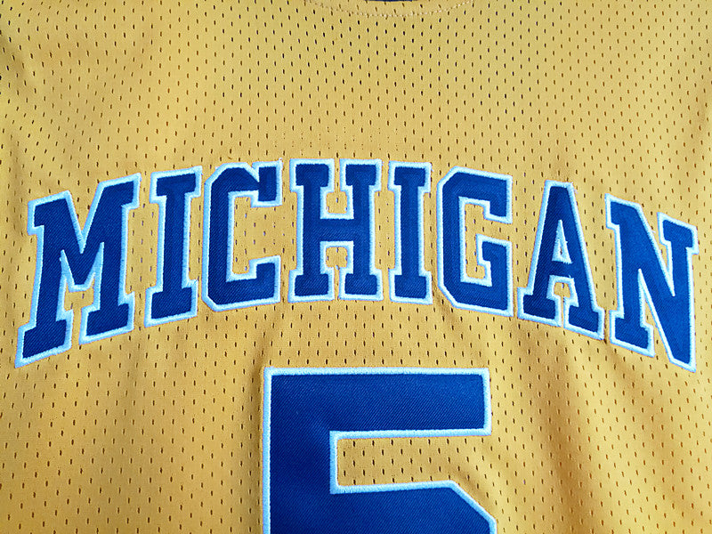 NCAA University of Michigan No. 5 Jalen Rose Premium Mesh Yellow Jersey