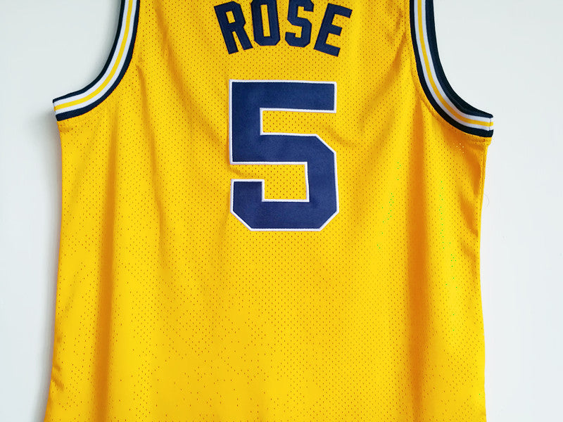 NCAA University of Michigan No. 5 Jalen Rose Premium Mesh Yellow Jersey