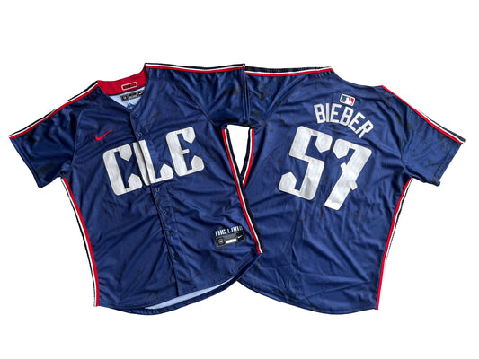 Men's Cleveland Guardians Shane Bieber #57 Navy 2024 City Connect Limited Jersey