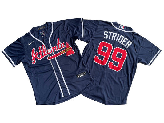 Men's Atlanta Braves 99# Spencer Strider  Navy Alternate Replica Player Name Jersey