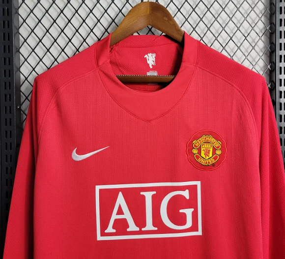 2007-2008 Retro Long Sleeve Manchester United Home Football Shirt 1:1 Thai Quality