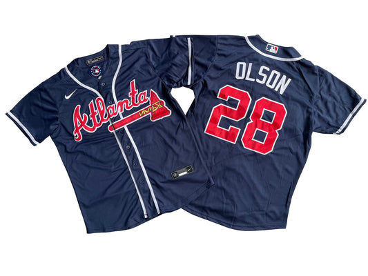 Men's Atlanta Braves 28# Matt Olson  Navy Alternate Replica Player Name Jersey