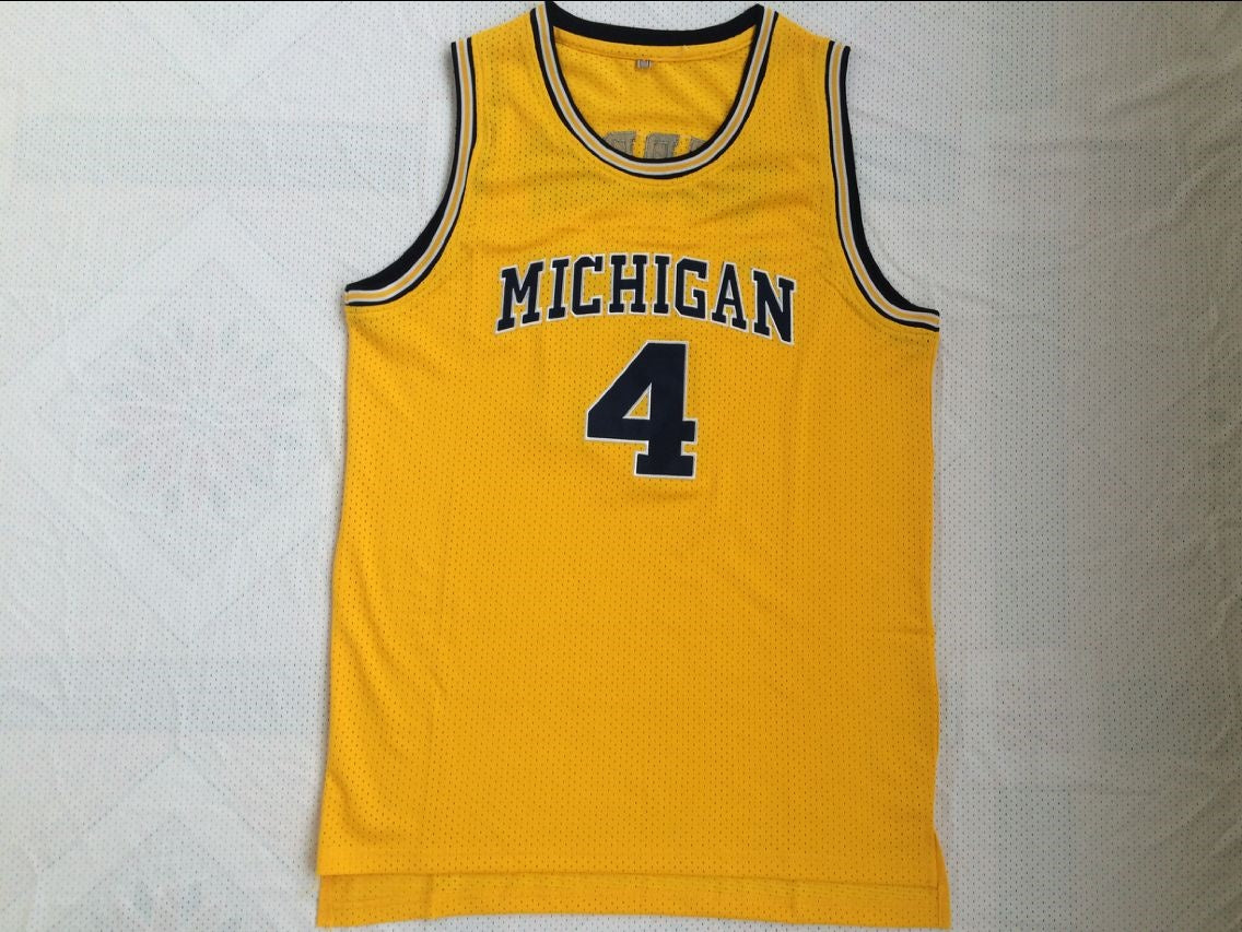 NCAA University of Michigan No. 4 Chris Webber Yellow Premium Mesh Jersey