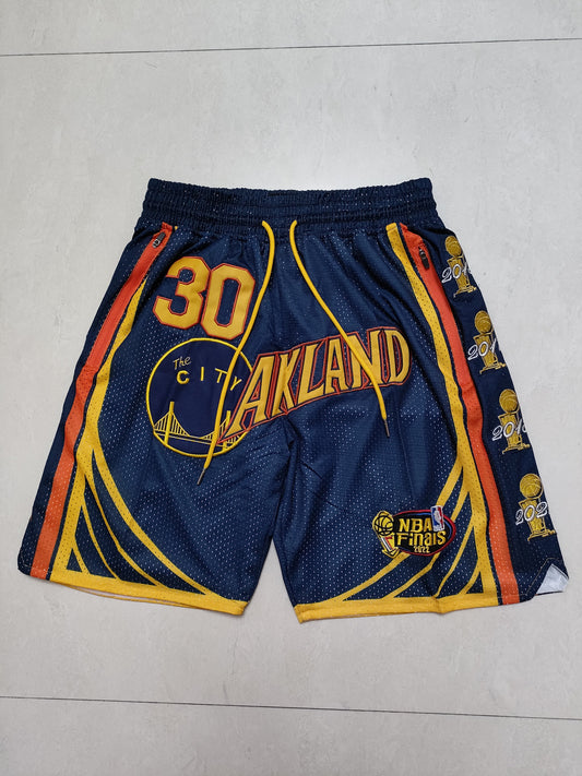 Golden State Warriors Dark Blue Curry Championship Edition Fully Densified Embroidered Pocket Shorts