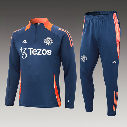 2024-25 Blue  Manchester United  Football Half Pull Training Suit