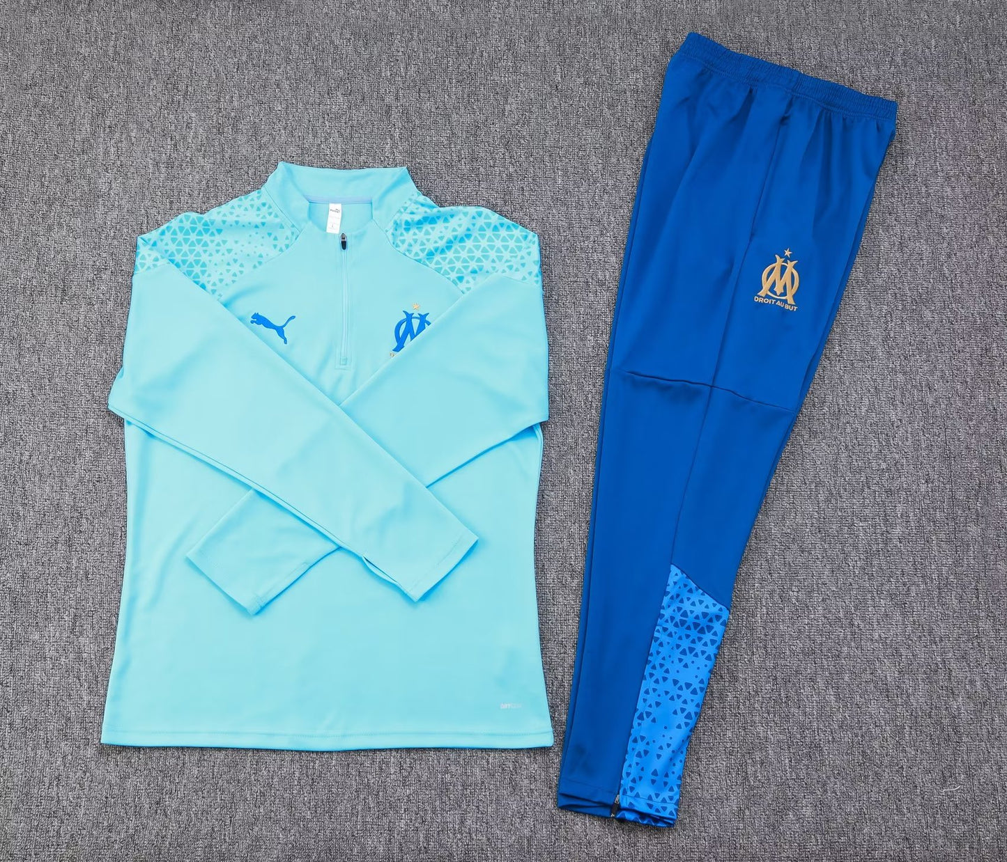 2023/2024 Olympique de Marseille Half-Pull Training Suit Light Blue Football Jersey