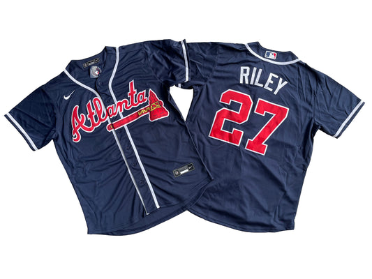 Men's Atlanta Braves 27# Austin Riley  Navy Alternate Replica Player Name Jersey