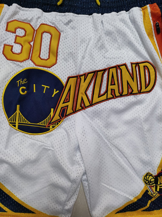 Golden State Warriors White Curry Championship Full Density Embroidered Pocket Shorts