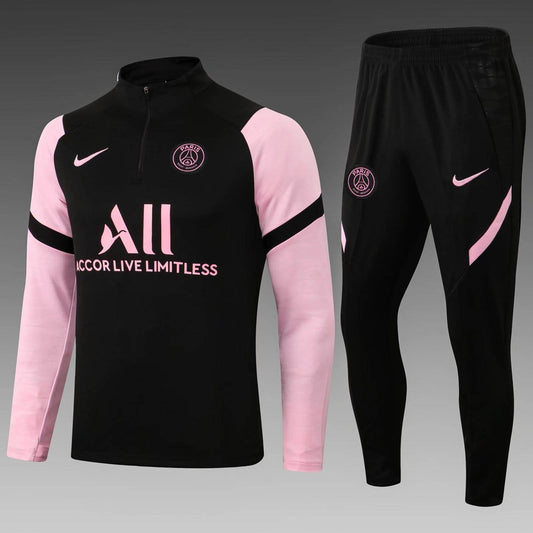 2021/2022 Psg Paris Saint-Germain Half-Pull Training Suit Black Pink Sleeves