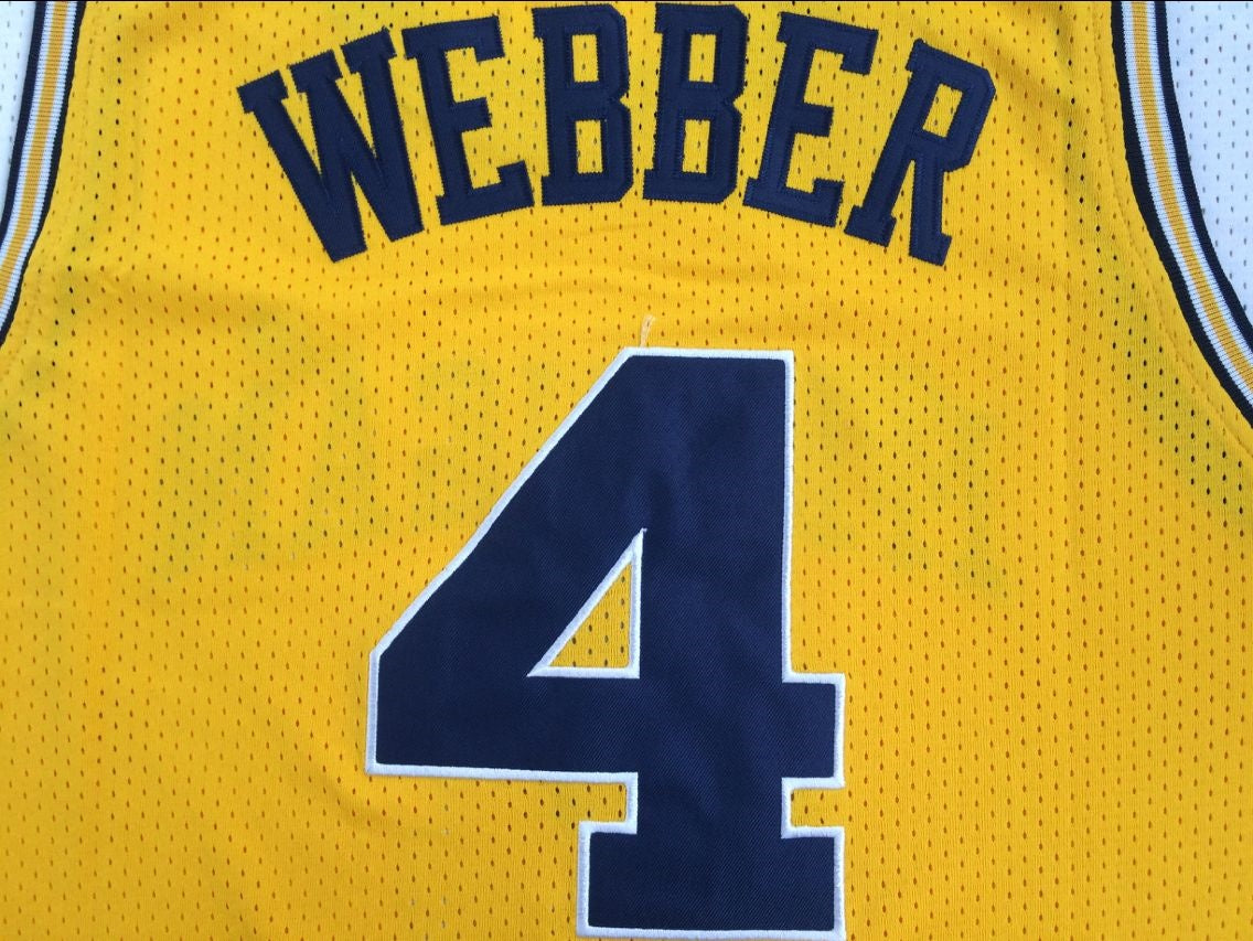 NCAA University of Michigan No. 4 Chris Webber Yellow Premium Mesh Jersey