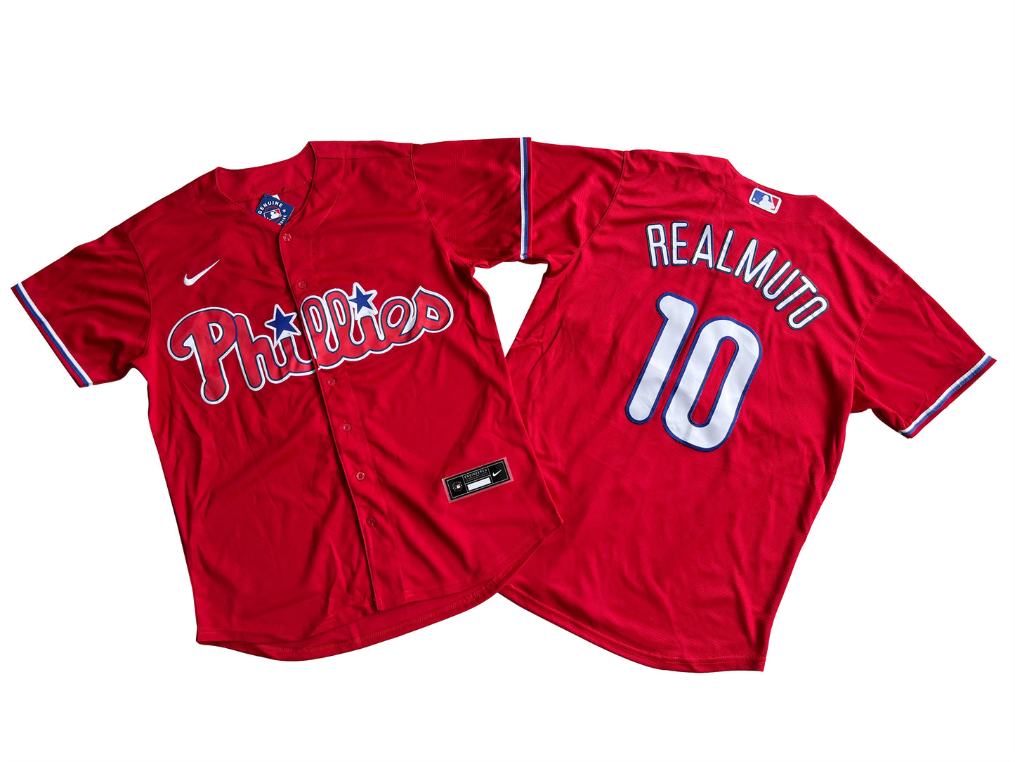 Men's Philadelphia Phillies 10# J.T. Realmuto Red Cool Base Jersey