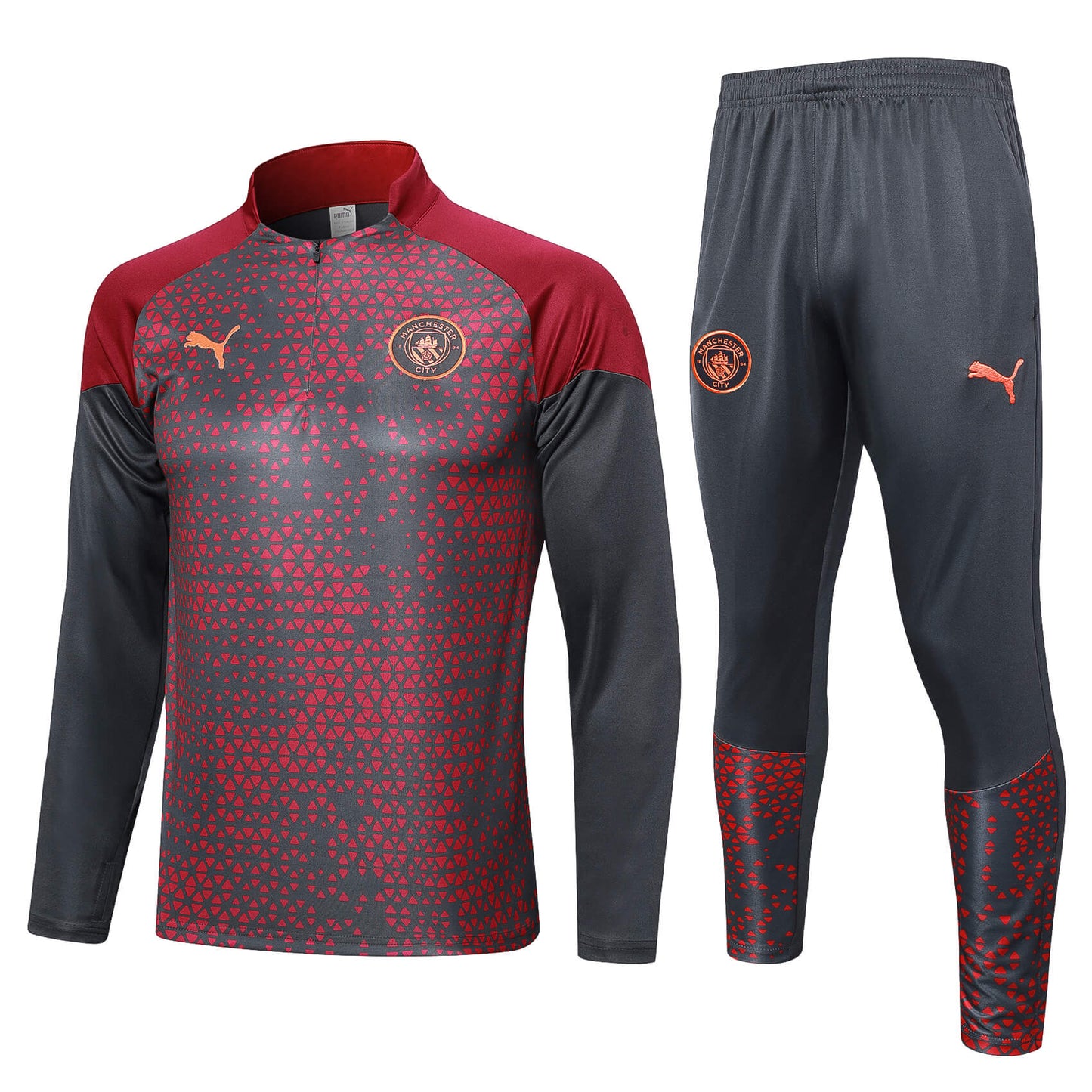 2023/2024 Manchester City long sleeves Training Suit Red-Grey Football Shirt 1:1 Thai Quality