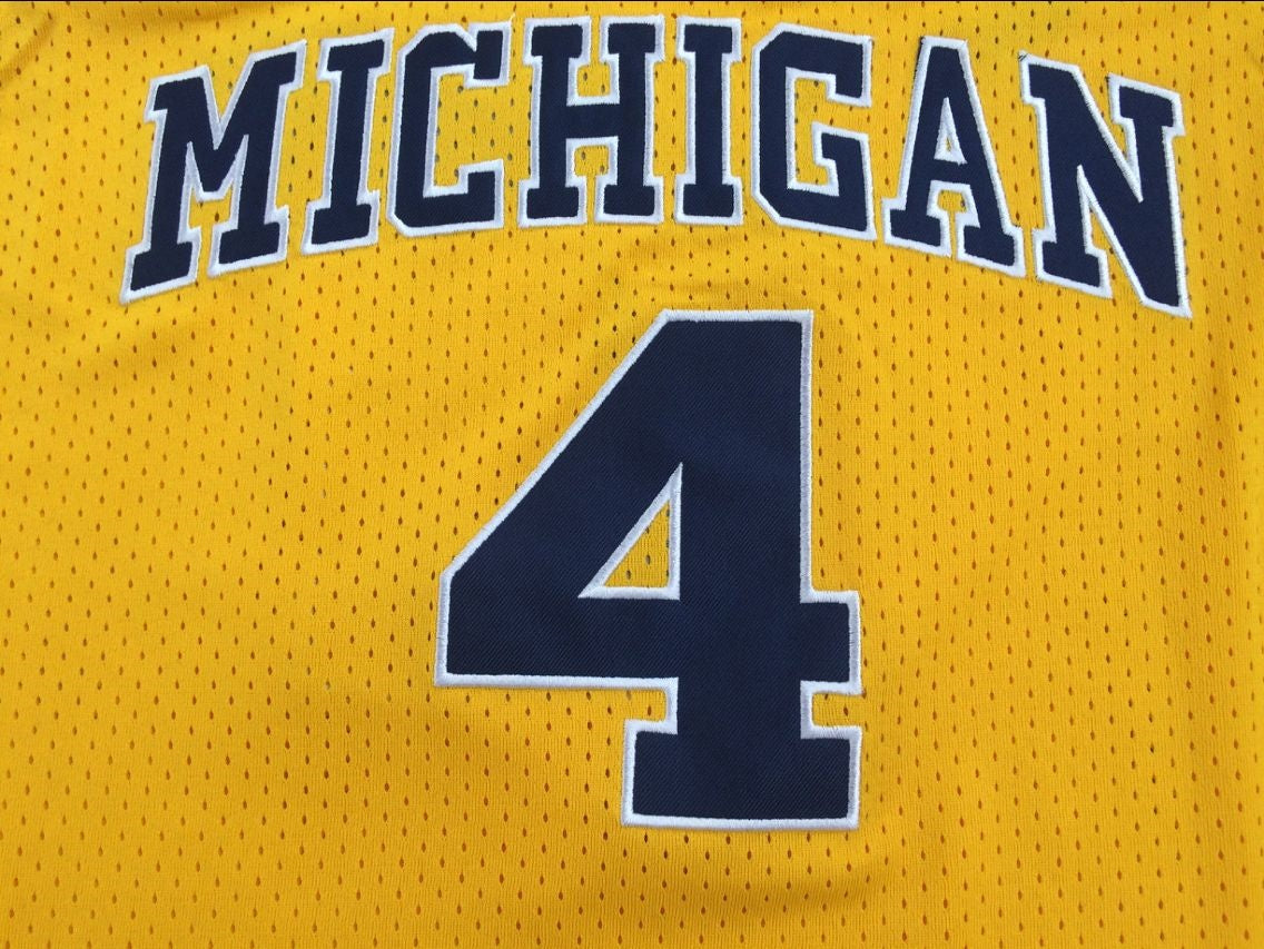 NCAA University of Michigan No. 4 Chris Webber Yellow Premium Mesh Jersey