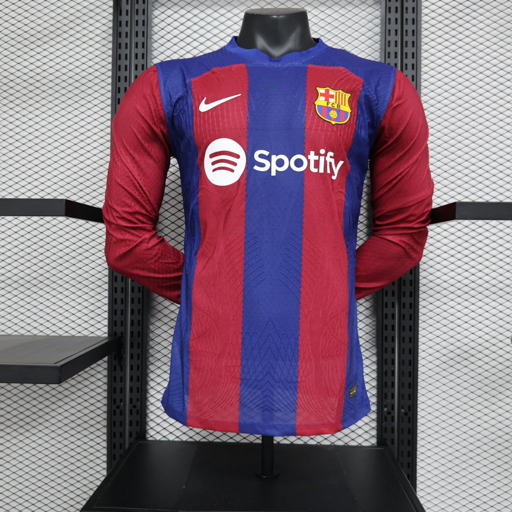 2023/2024 Player Version Long Sleeve Barcelona Home Football Shirt 1:1 Thai Quality