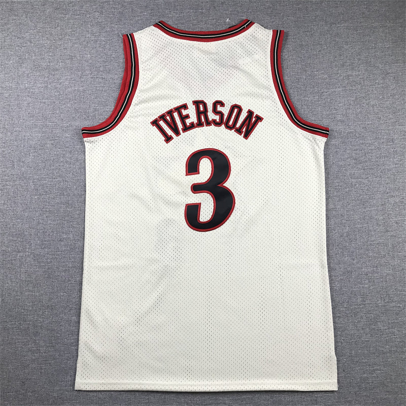 Men's Philadelphia 76ers Allen Iverson #3 Cream Chainstitch Swingman Jersey