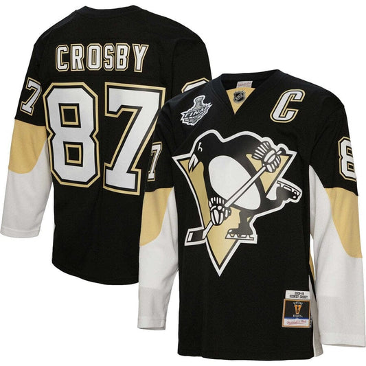 Pittsburgh Penguins Sidney Crosby Mitchell &amp; Ness Black Big &amp; Tall 2008 Captain Patch Blue Line Spielertrikot für Herren