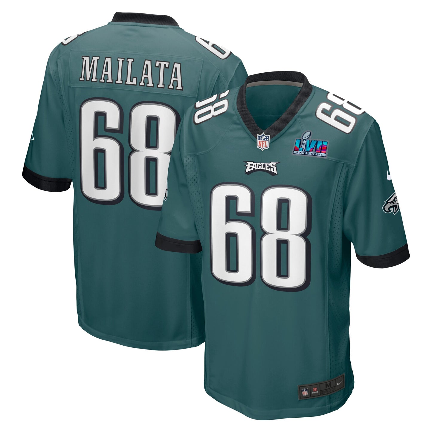 Jordan Mailata Philadelphia Eagles Nike Super Bowl LVII Patch Game Jersey - Midnight Green