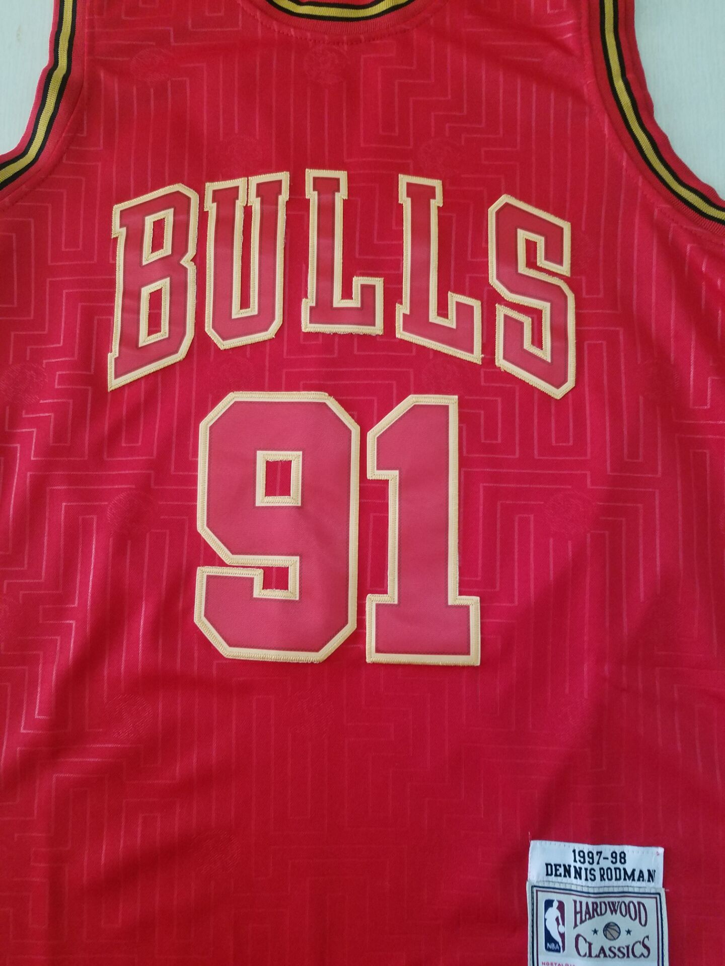 Men's Chicago Bulls Dennis Rodman #91 Red Hardwood Classics Swingman Jersey