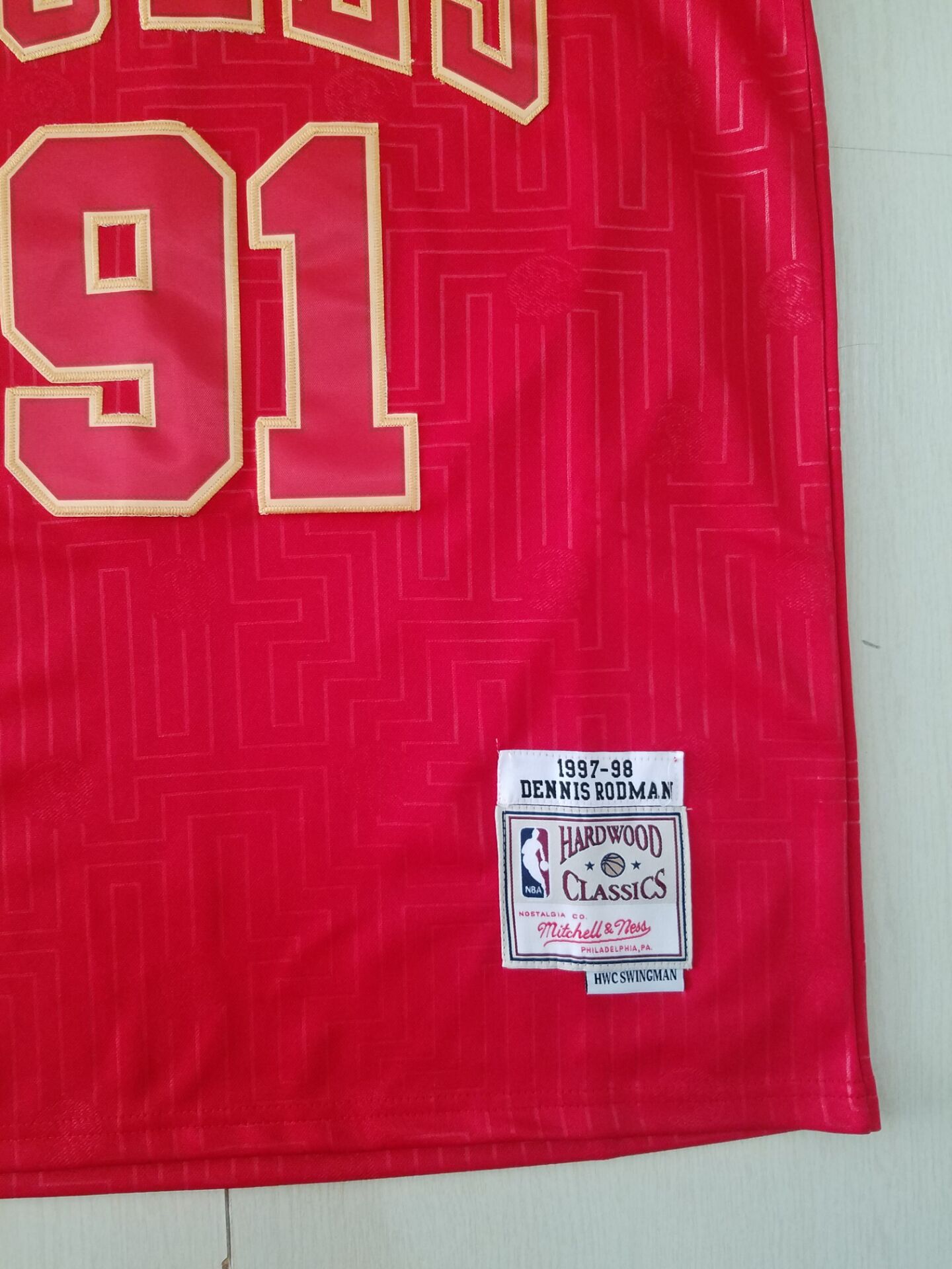 Men's Chicago Bulls Dennis Rodman #91 Red Hardwood Classics Swingman Jersey