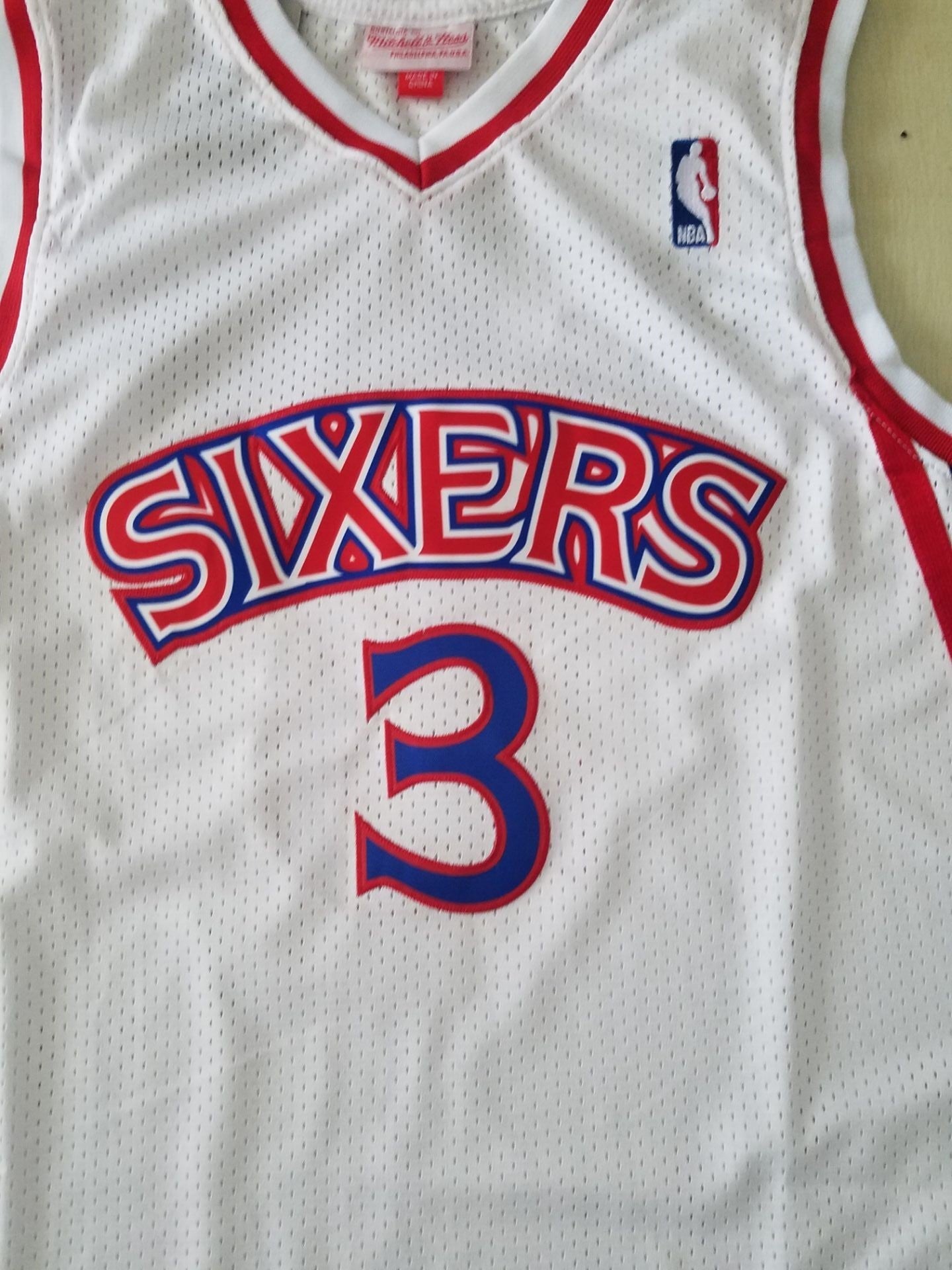 Men's Philadelphia 76ers Allen Iverson White Hardwood Classics Authentic Jersey