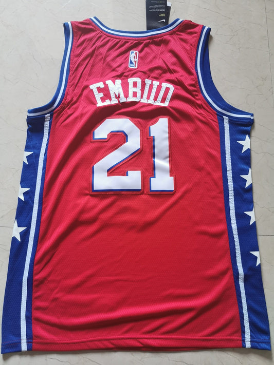 Men's Philadelphia 76ers Joel Embiid #21 NBA Red Replica Jersey