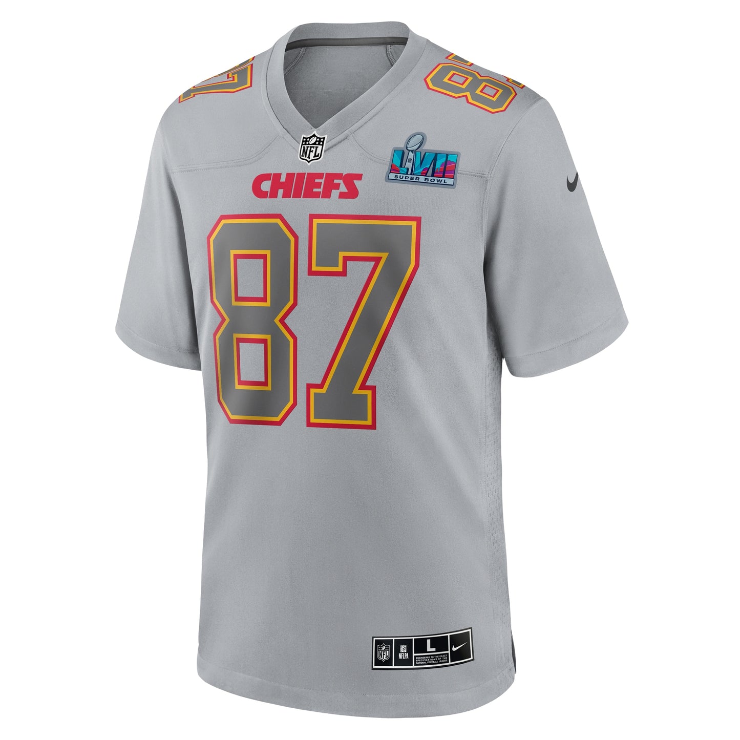 Travis Kelce Kansas City Chiefs Nike Super Bowl LVII Patch Atmosphere Fashion Game Jersey – Grau