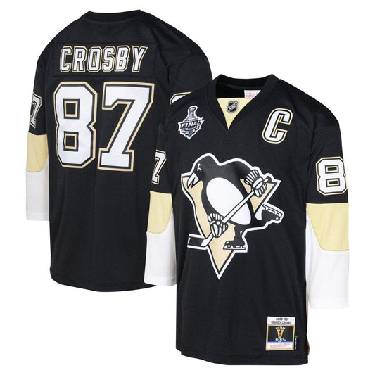 Schwarzes Sidney Crosby Mitchell &amp; Ness 2008 Blue Line-Spielertrikot der Pittsburgh Penguins für Jugendliche